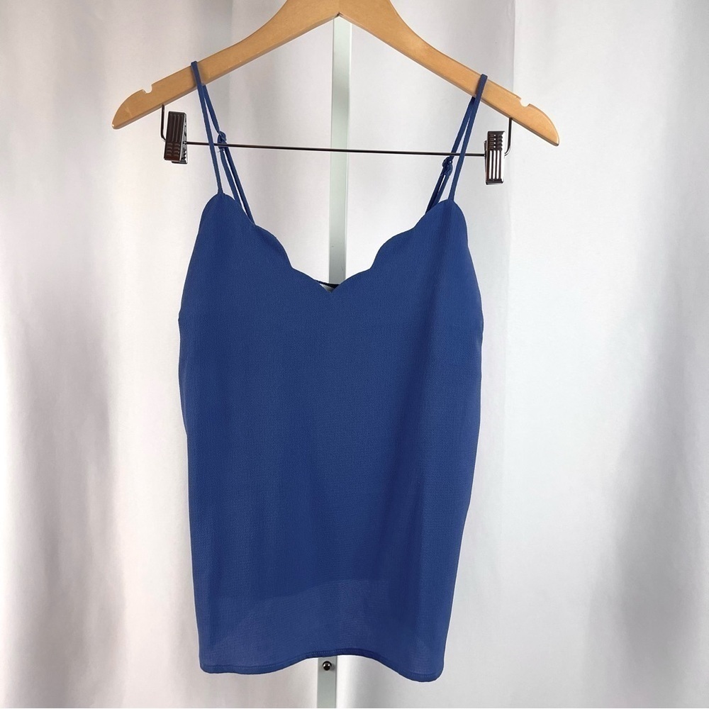 Monteau Small Scallop Flowy Tank Top Office Feminine Boxy Summer Retro
